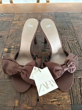 ZARA Brown Bow Slide Heels